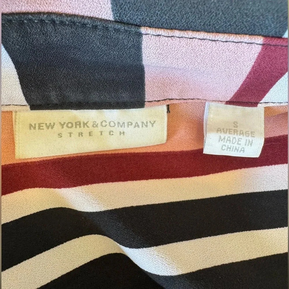 NEW YORK & COMPANY Women’s PINK / Black MULTI STRIPE SLEEVLESS SHIRT DRESS Small - Picture 7 of 8